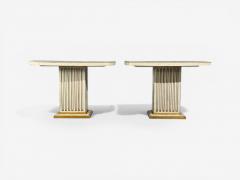 Pair Maison Jansen Painted and Eglomise Emerald Green Glass Top Console Tables - 4503466