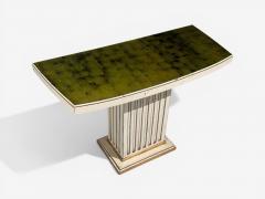 Pair Maison Jansen Painted and Eglomise Emerald Green Glass Top Console Tables - 4503471