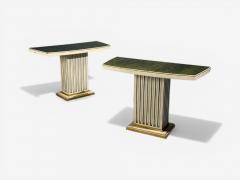 Pair Maison Jansen Painted and Eglomise Emerald Green Glass Top Console Tables - 4503472