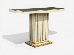 Pair Maison Jansen Painted and Eglomise Emerald Green Glass Top Console Tables - 4503476