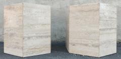 Pair Matching Post Modern Italian Travertine Marble Hexagonal Side Tables 1970s - 3114077