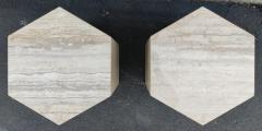 Pair Matching Post Modern Italian Travertine Marble Hexagonal Side Tables 1970s - 3114078