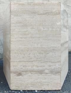 Pair Matching Post Modern Italian Travertine Marble Hexagonal Side Tables 1970s - 3114191