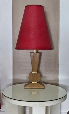 Pair Mid Century Brancusi Cerused Oak Lamps W Original Red Fiberglass Shades - 4694388