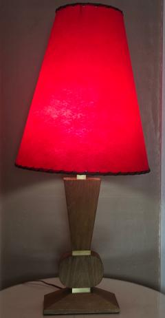 Pair Mid Century Brancusi Cerused Oak Lamps W Original Red Fiberglass Shades - 4694389