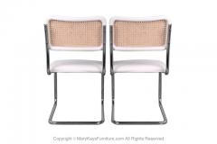 Pair Mid Century Cane Bentwood Cantilever Chairs White Cushions - 2954658