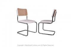 Pair Mid Century Cane Bentwood Cantilever Chairs White Cushions - 2954697