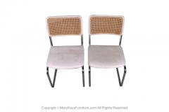 Pair Mid Century Cane Bentwood Cantilever Chairs White Cushions - 2954698