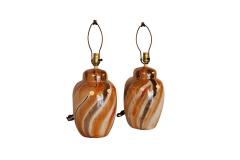 Pair Mid Century Glazed Ginger Jar Table Lamps - 2992885