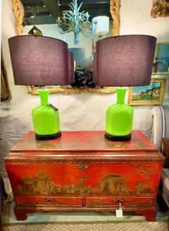 Pair Mid Century Green Cased Opaline Lamps - 4430810