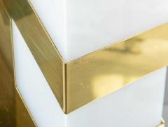 Pair Mid Century Modern Geometric Brass Lamps - 936184