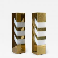 Pair Mid Century Modern Geometric Brass Lamps - 936385