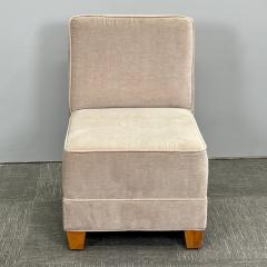 Pair Mid Century Modern Jean Michel Frank Style Lounge Slipper Chairs Mohair - 3137336