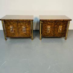 Pair Mid Century Modern Mastercraft Nightstands Floating Cabinets in Elm Brass - 3080643