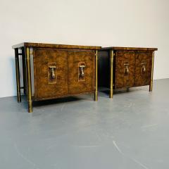 Pair Mid Century Modern Mastercraft Nightstands Floating Cabinets in Elm Brass - 3080645