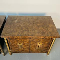 Pair Mid Century Modern Mastercraft Nightstands Floating Cabinets in Elm Brass - 3080647