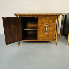 Pair Mid Century Modern Mastercraft Nightstands Floating Cabinets in Elm Brass - 3080651