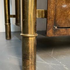 Pair Mid Century Modern Mastercraft Nightstands Floating Cabinets in Elm Brass - 3080653
