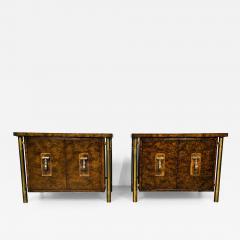 Pair Mid Century Modern Mastercraft Nightstands Floating Cabinets in Elm Brass - 3280068