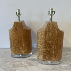 Pair Mid Century Modern Table Lamps Goatskin and Lucite Manner Karl Springer - 3055736