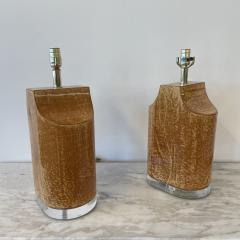 Pair Mid Century Modern Table Lamps Goatskin and Lucite Manner Karl Springer - 3055737