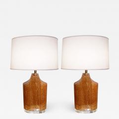Pair Mid Century Modern Table Lamps Goatskin and Lucite Manner Karl Springer - 3280016