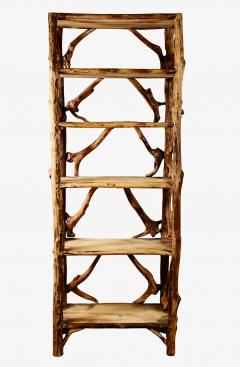 Pair Mid Century Tall Rustic Adirondak Style Bookcase - 4618323