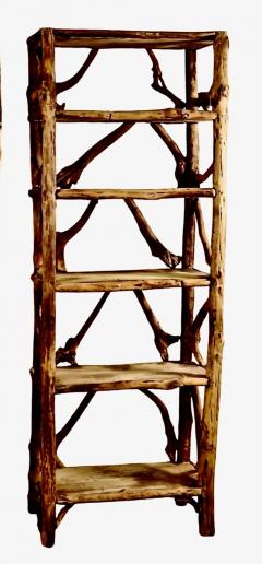 Pair Mid Century Tall Rustic Adirondak Style Bookcase - 4618326