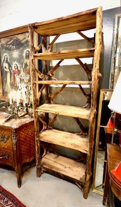 Pair Mid Century Tall Rustic Adirondak Style Bookcase - 4620962