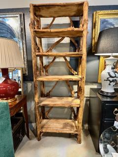 Pair Mid Century Tall Rustic Adirondak Style Bookcase - 4620964