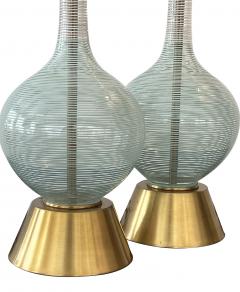 Pair Mid century Hand blown Bottle form Glass Lamps with Striated Decoration - 4014846