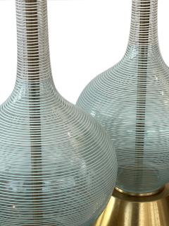 Pair Mid century Hand blown Bottle form Glass Lamps with Striated Decoration - 4014848