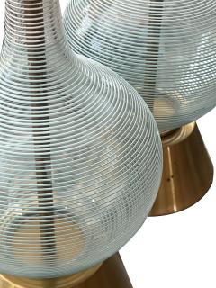 Pair Mid century Hand blown Bottle form Glass Lamps with Striated Decoration - 4014852