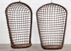 Pair MidC French Bamboo Rattan Swinging Egg Chairs - 2862541