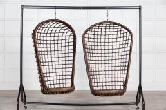 Pair MidC French Bamboo Rattan Swinging Egg Chairs - 2862543