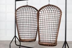 Pair MidC French Bamboo Rattan Swinging Egg Chairs - 2862545