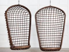 Pair MidC French Bamboo Rattan Swinging Egg Chairs - 2862547