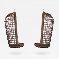 Pair MidC French Bamboo Rattan Swinging Egg Chairs - 2863589