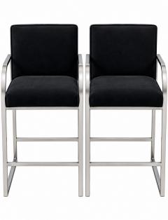 Pair Milo Baughman Velvet and Chrome Bar Stools 1970 - 4813646