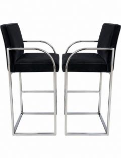 Pair Milo Baughman Velvet and Chrome Bar Stools 1970 - 4813648