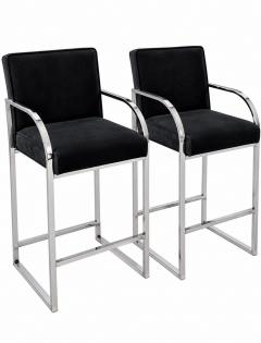 Pair Milo Baughman Velvet and Chrome Bar Stools 1970 - 4816551