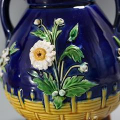 Pair Minton Majolica Floral Vases with Twin Handles - 4828902
