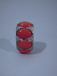 Pair Modern Diamond Platinum Coral Earrings C 1980 - 3748280