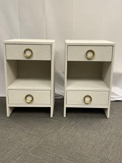 Pair Modern White Linen Wrapped Nightstands End Side Tables Brass American - 2921690