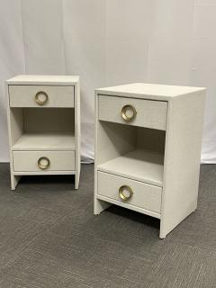 Pair Modern White Linen Wrapped Nightstands End Side Tables Brass American - 2921691