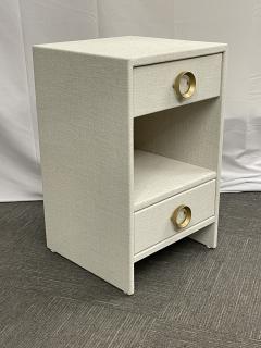Pair Modern White Linen Wrapped Nightstands End Side Tables Brass American - 2921694