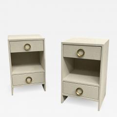 Pair Modern White Linen Wrapped Nightstands End Side Tables Brass American - 2923575