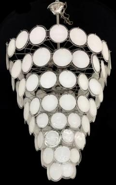 Pair Murano Disc Mid Century Modern Tiered Chandelier Antique Brass Monumental - 3137455