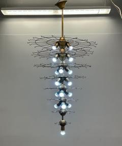 Pair Murano Disc Mid Century Modern Tiered Chandelier Antique Brass Monumental - 3137460
