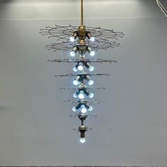 Pair Murano Disc Mid Century Modern Tiered Chandelier Antique Brass Monumental - 3137464